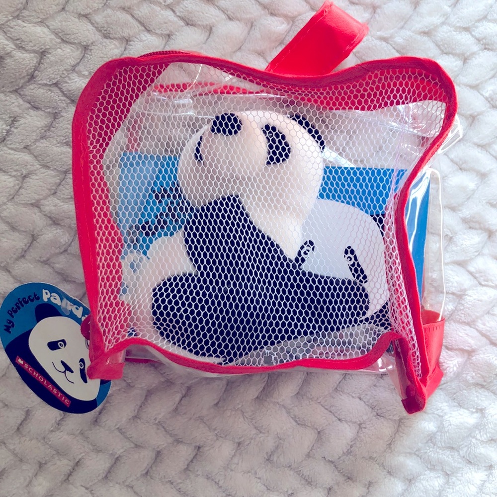 Panda Stuffed Toy Plush Animal with educational book. In mesh cage. New.